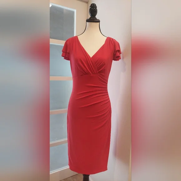 Lauren Ralph Lauren Red Flutter Sleeve Wrap Dress